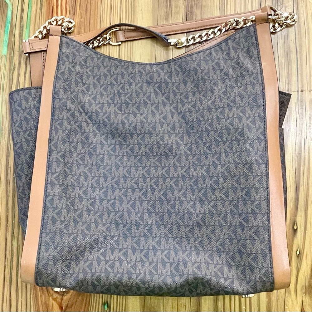 Michael Kors Newbury Signature Canvas Shoulder Tote Brown Gold Chain Hardware MK - Picture 8 of 11